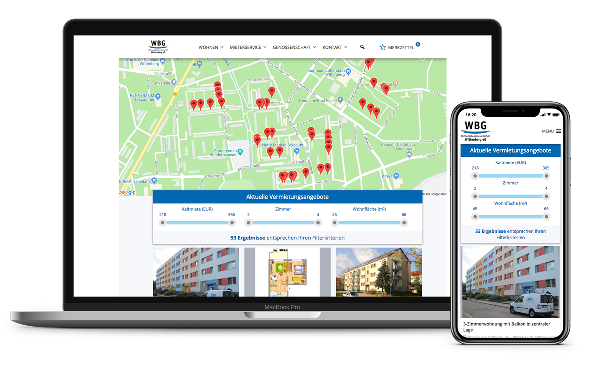 Website für Wohnungsunternehmen mit Wohnungssuche