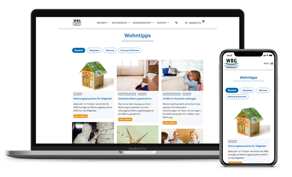 Website für Wohnungsunternehmen, responsive mit News und Blog