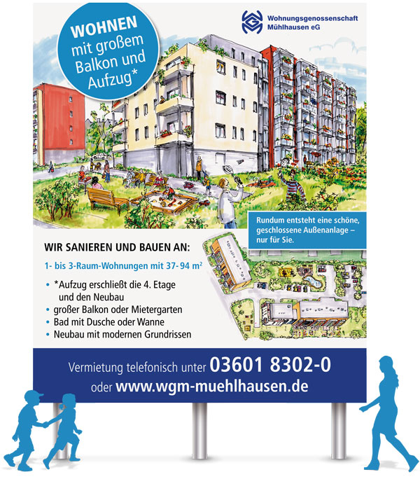 Baumarketing: Vollvermietung bis Fertigstellung! Visualisierung + Marketingmaßnahmen: Bauschild, Presse, Landingpage, Aktionstage, Werbung crossmedial. „Unsere Kunden freuen sich schnell über Vermietungserfolge, so dass die Maßnahmen meist frühzeitig eingestellt werden können. Pech für uns ;-)