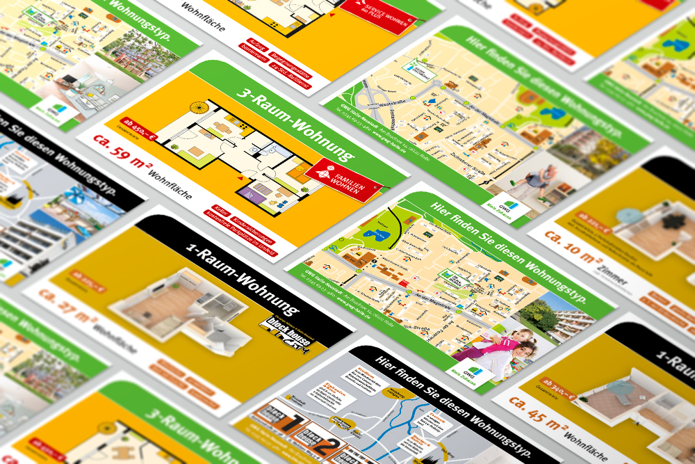 Wohnungsexposés auf Postkarten